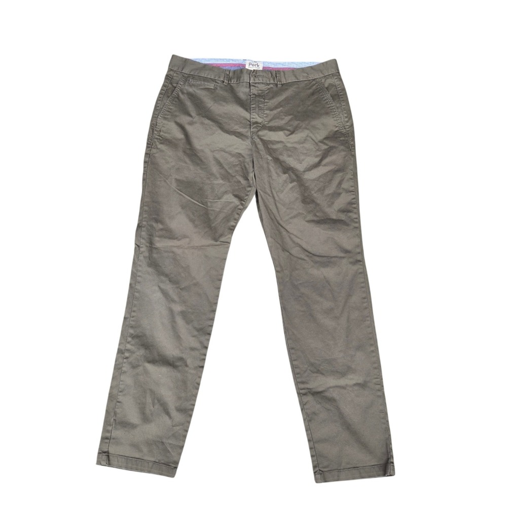 Perk Slim Fit Stretch Chino Dress Pants Mens 38x32 Dark Green Casual Cotton